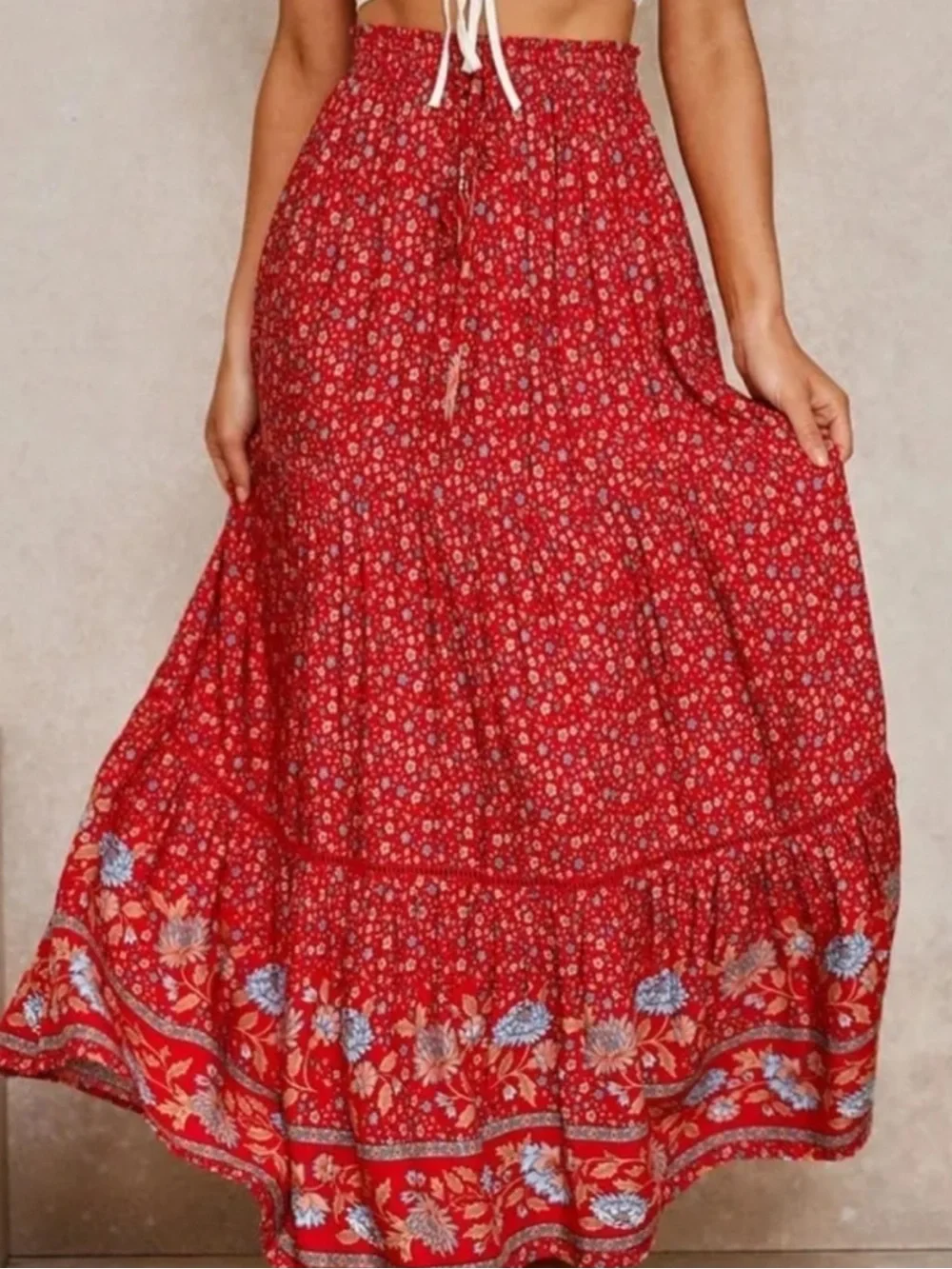 NWT Natural Life Hanna Maxi Skirt Dress Red Floral Boho Western Festival Gypsy M - Picture 2 of 16